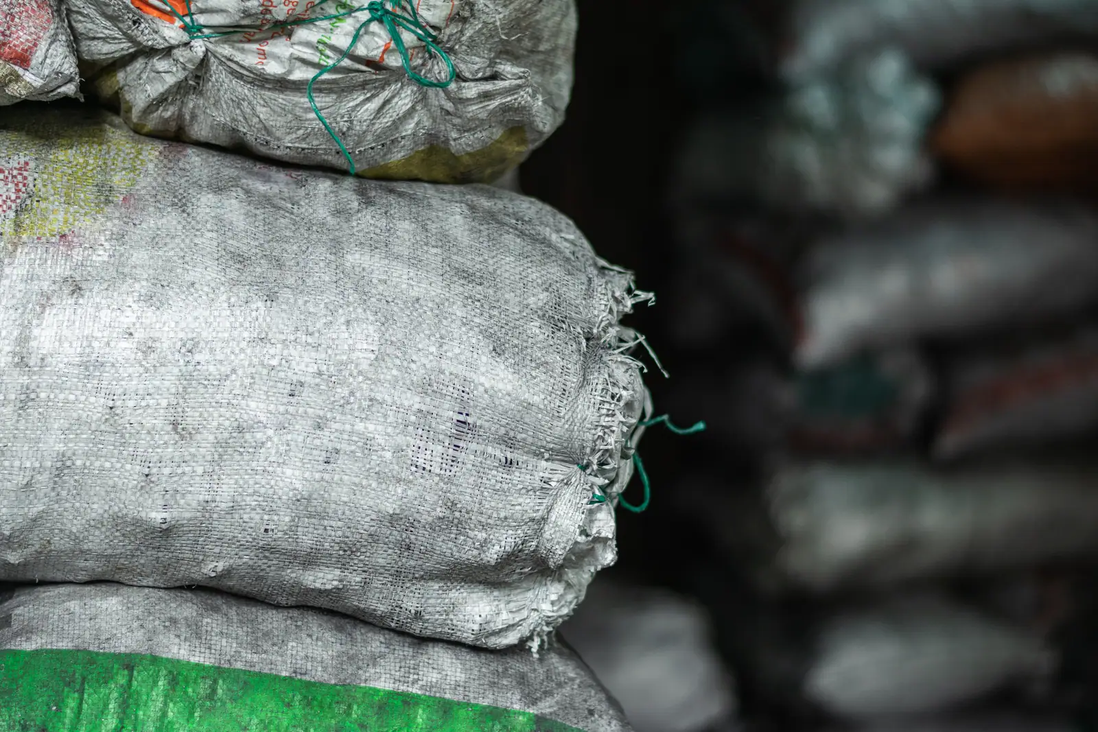 Bagged materials stacked in a site store