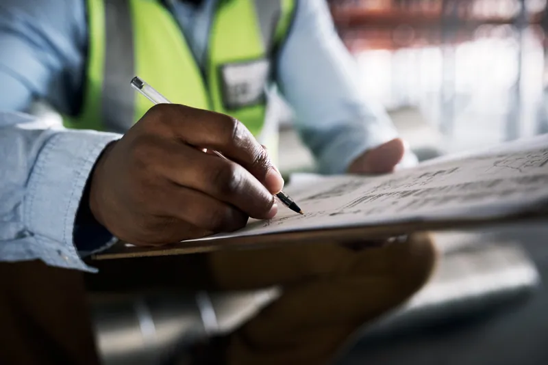 Supervisor keeping a fuel and materials log by hand on site